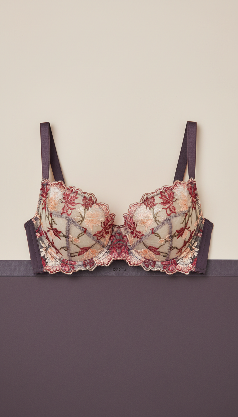Embroidered Demi-Cup Bra in Floral Motif