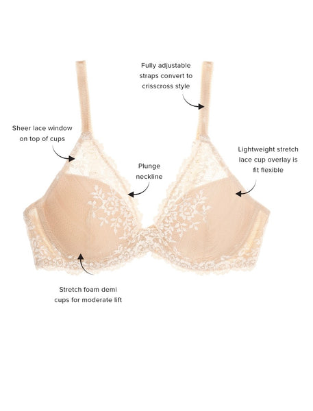 Wacoal Embrace Lace Stretch-lace Plunge Underwired Bra In Nude